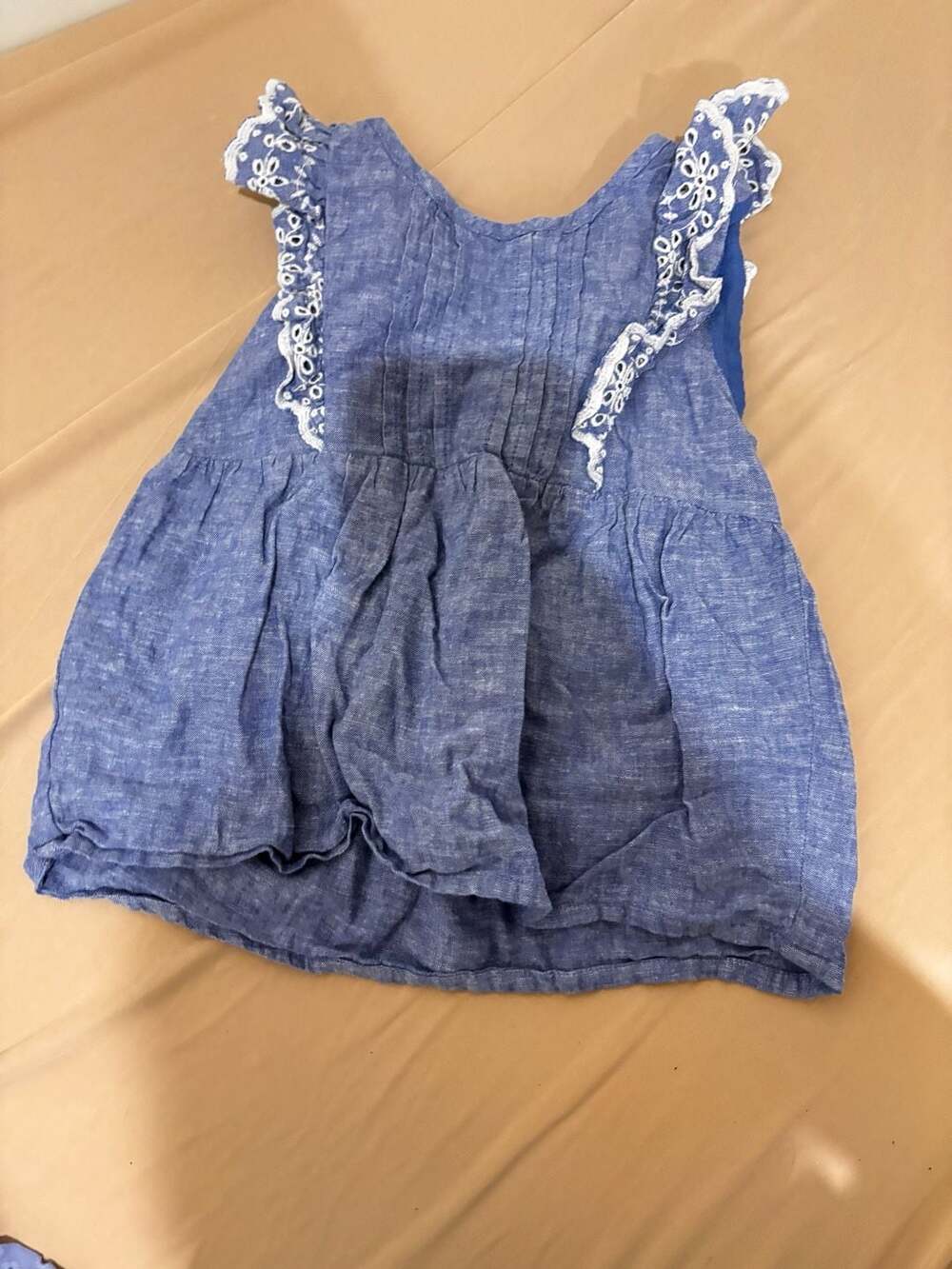 Gymboree Dress Size 5T Blue Linen Blend Eyelet Ruffle